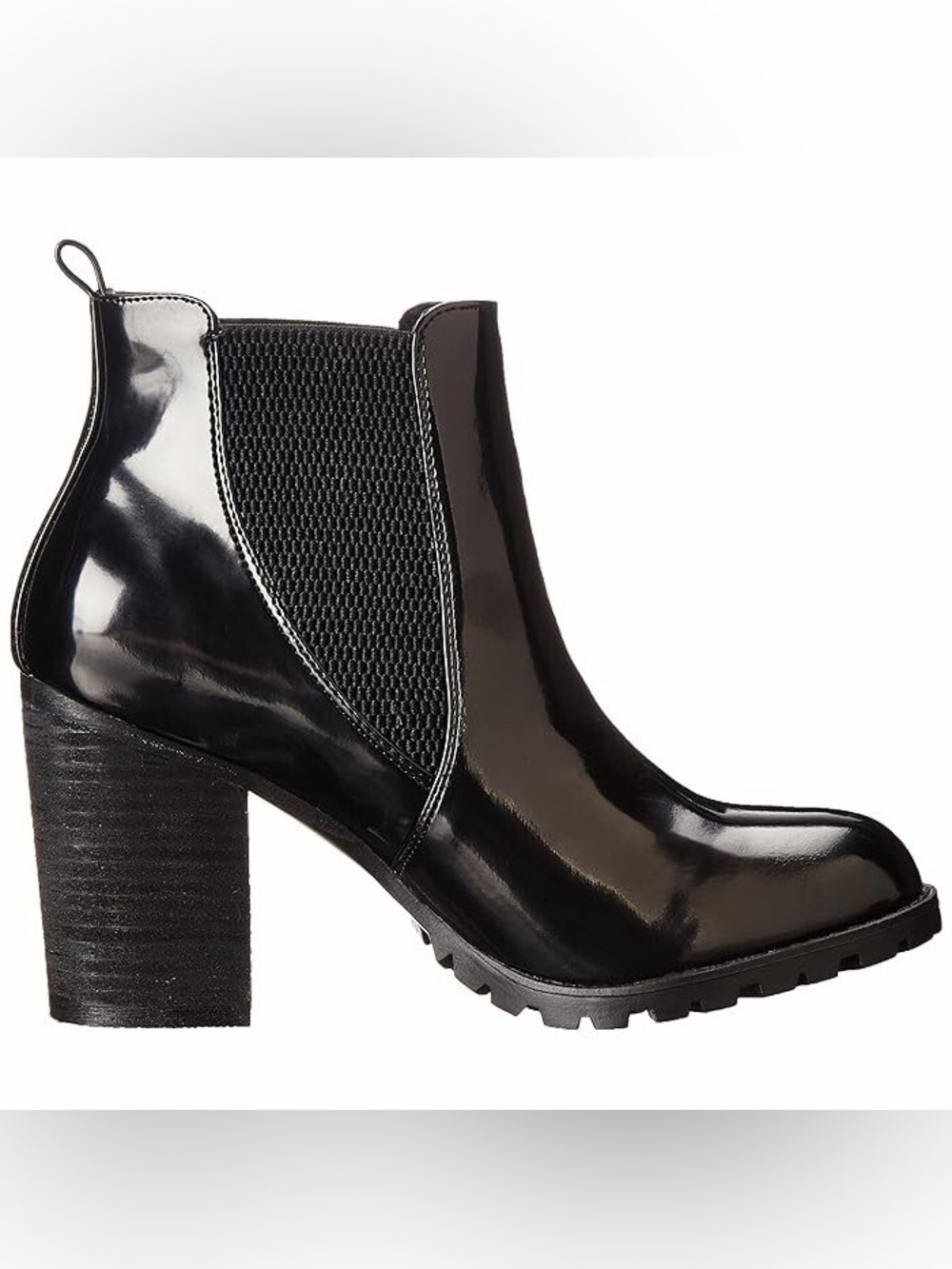 Steve Madden Lyonn Black Patent Chunky Ankle Boots